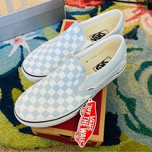 Vans Blue and White Checkered Slip-On Shoes